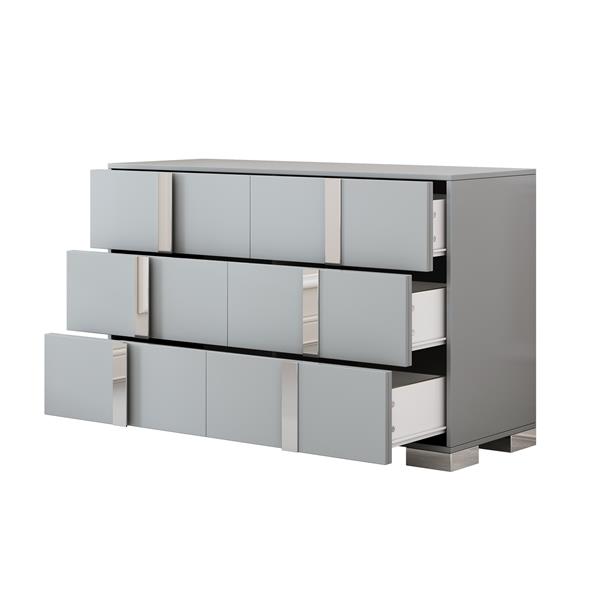 Elegant Modern Dresser with Metal Handle,Mirrored Storage Cabinet with 6 Drawers for Bedroom,Living Room,Grey