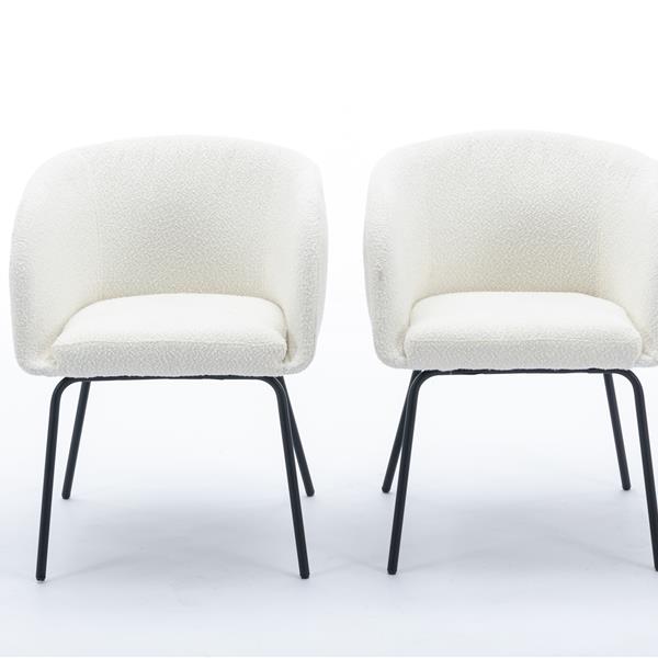 040-Set of 2 Boucle Fabric Dining Chairs With Black Metal Legs,Ivory