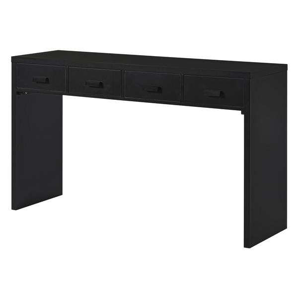 Modern Minimalist Console Table with Open Tabletop and Four Drawers with Metal Handles for Entry Way, Living Room and Dining Room (Black)