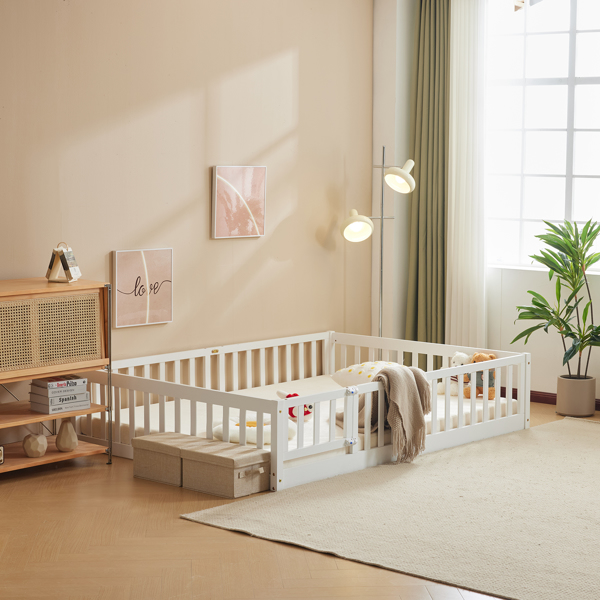 Fence Bed With Door With Board White Painted Pine Full Children's Bed