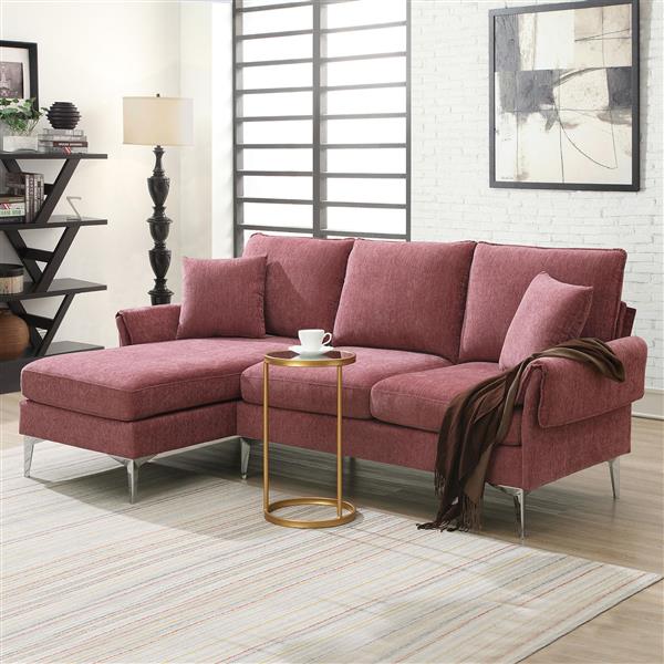 [VIDEO provided] [New]84 " Convertible Sectional Sofa, Modern Chenille L-Shaped Sofa Couch with Reversible Chaise Lounge, Fit for Living Room, Apartment(2 Pillows)