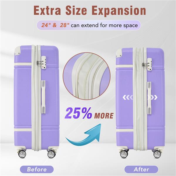 28 IN Luggage 1 Piece with TSA lock , Expandable Lightweight Suitcase Spinner Wheels, Vintage Luggage,Purple