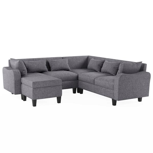 [New]87" Modern Sectional Sofa with coffee table,6-Seat Couch Set with Storage Ottoman,Various Combinations,L-Shape Indoor Furniture with Unique Armrests for Living Room,Apartment, 2 Colors(6 pillows)