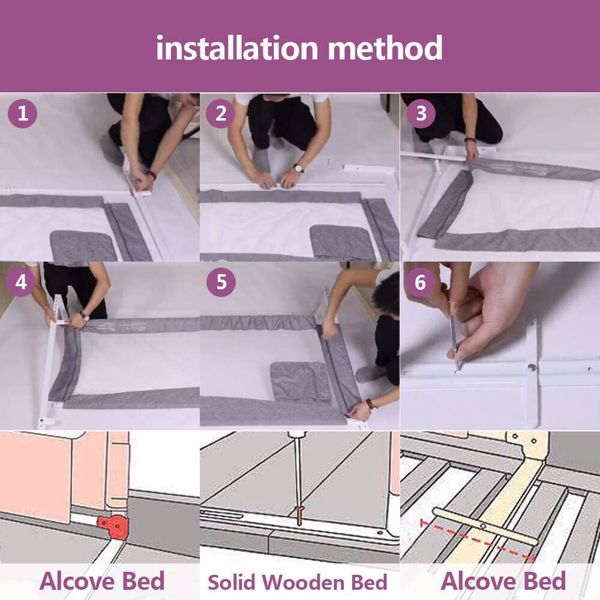 Bed Rail - Adjustable Height, 200cm Double Bed, Safety, Grey, Single Sided