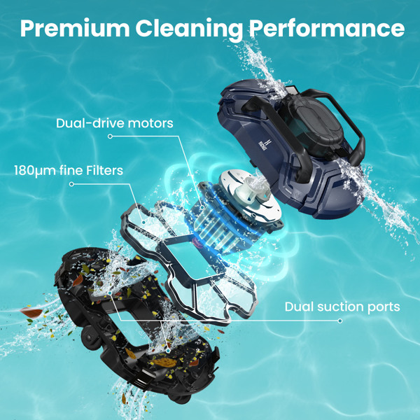 Cordless Robotic Pool Cleaner Pool Vacuum Self-Parking Dual-Motors LED Indicator