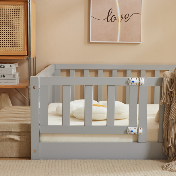 Fence Bed With Door With Board Grey Painted Pine Twin Children's Bed