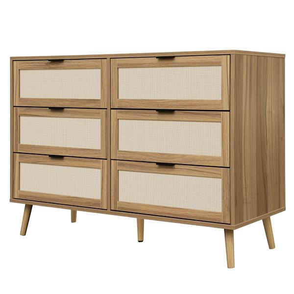 Modern 6 Drawer Dresser Wood Cabinet (Walnut)