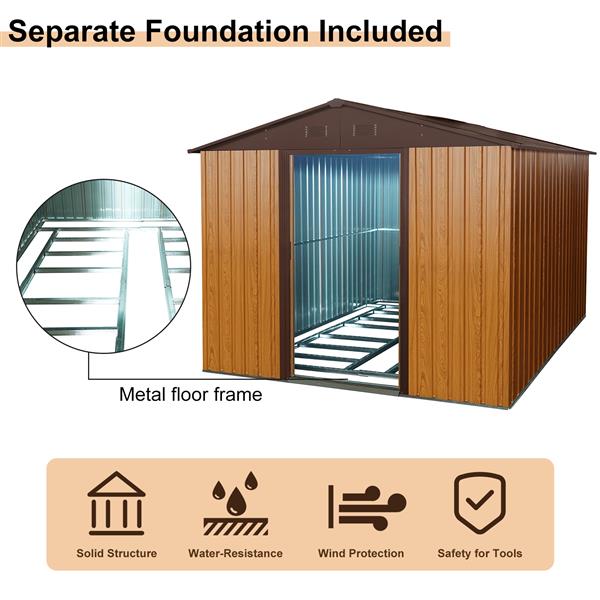 10ft x 8ft Outdoor Metal Storage Shed with Metal Floor Base,Coffee