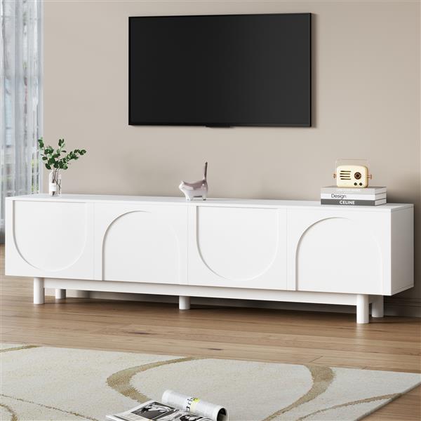 Graceful TV Stand with Arch Cabinets for TVs Up to 78'', Minimalist Entertainment Center with Solid Wood Legs, Practical Media Console with Adjustable Shelves for Living Room, White