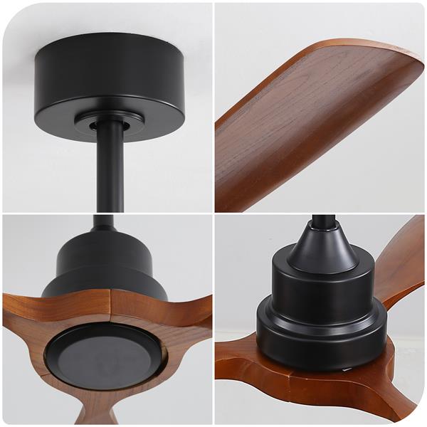 48 Inch Ceiling Fan Without Light, 3 Solid Wood Blades Outdoor Ceiling Fan 6-speed Reversible DC Motor for Living Room