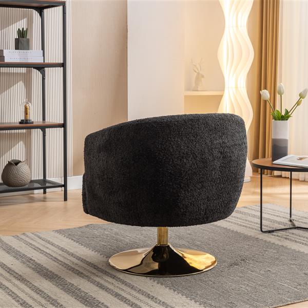 048-Chenille Fabric Swivel Chair With Gold Metal Round Base,Black