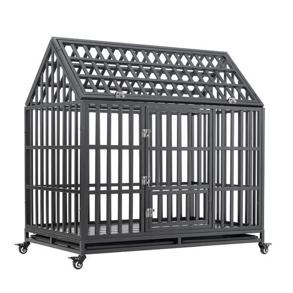 Heavy Duty Dog Cage  pet Crate with Roof & window on roof