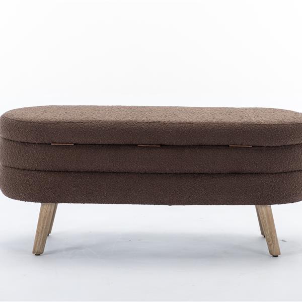 036-Boucle Fabric Storage Bench Bedroom Bench With Wood Legs For Living Room Bedroom Indoor,Brown