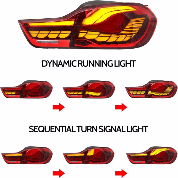 OLED Tail Lights Compatible with 2014-2020 4-series BMW GTS F32 F33 F36 F82 F83 with 3D Dynamic Animation Dragon Scales Running Light, Driver and Passenger Side