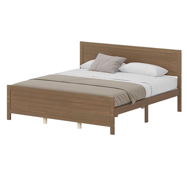 Wood Platform Bed Frame with Headboard, Mattress Foundation with Wood Slat Support, No Box Spring Needed, King Size, Walnut