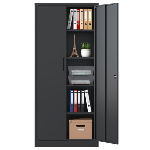 72"H Metal Garage Storage Cabinet, Black Tool Steel Locking Cabinet with Doors and 4 Shelves, Tall Cabinets for Garage Storage Systems Lockable File Cabinet for Home Office, Classroom/Pantry