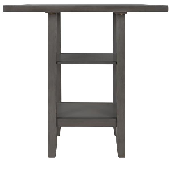 Square Wooden Counter Height Dining Table with 2-Tier Storage Shelving, Gray