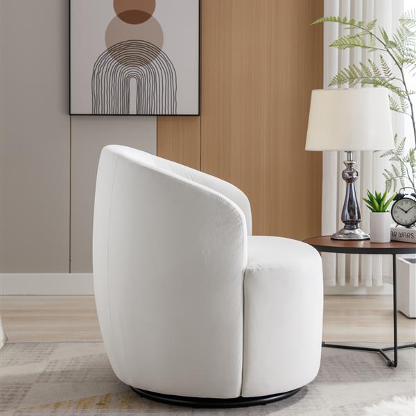 Chenille Fabric Swivel Armchair Barrel Chair With Black Powder Coating Metal Ring,Ivory