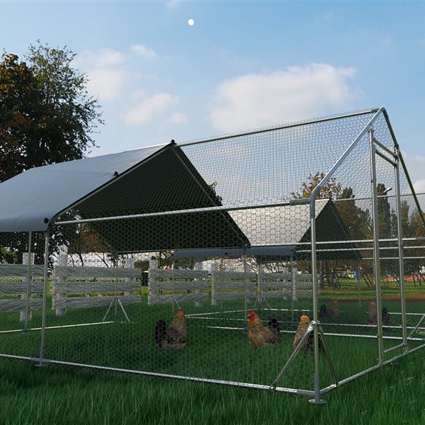 Large Metal Chicken Coop Walk-in Poultry Cage Hen Run House Rabbits Habitat Cage Spire Shaped Coop with Waterproof and Anti-Ultraviolet Cover (13.1' L x 9.8' W x 6.4' H)