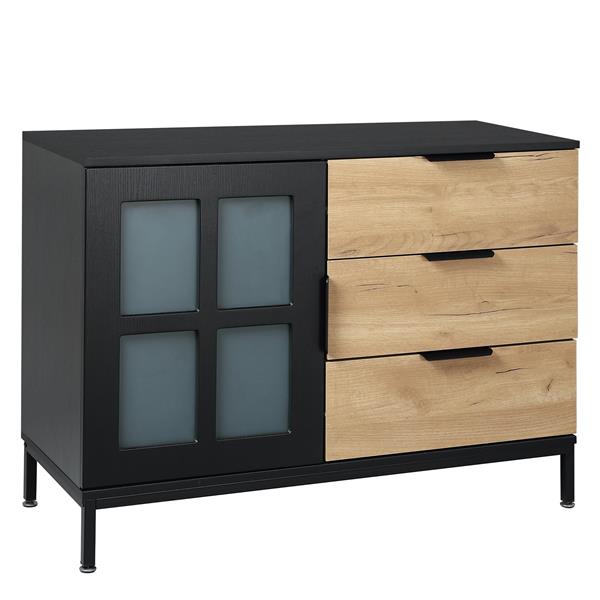 DRESSER CABINET BAR CABINET storge cabinet Glass door side cabinet lockersEmbedded metal handle can be placed in the living room, bedroom, dining room, black+brown