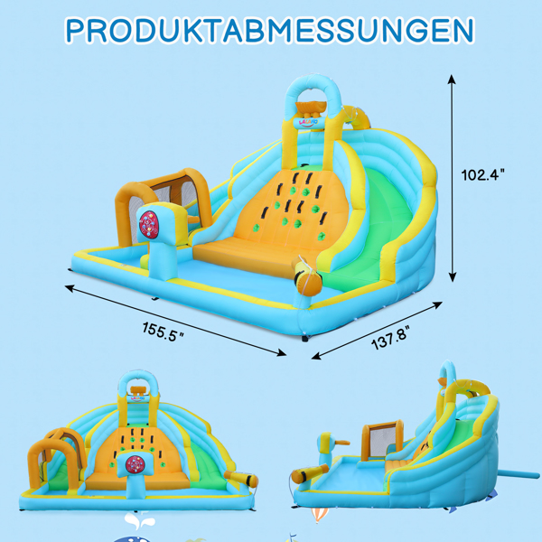 Inflatable castle for children with inflator 450W, slide, jump area, climbing wall, 395 x 350 x 260 cm