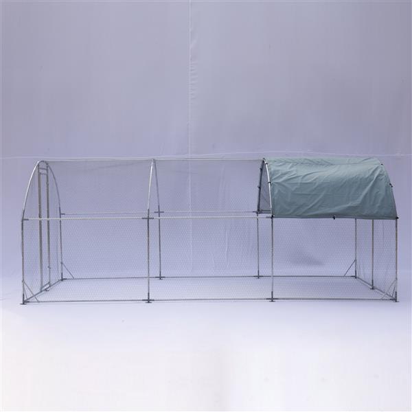 Large metal chicken coop upgrade three support steel wire impregnated plastic net cage, Oxford cloth silver plated waterproof UV protection, duck rabbit sheep bird outdoor house 9.2'W x 18.7'L x 6.5'H