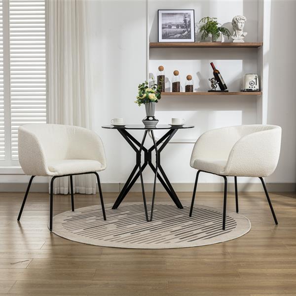 040-Set of 2 Boucle Fabric Dining Chairs With Black Metal Legs,Ivory