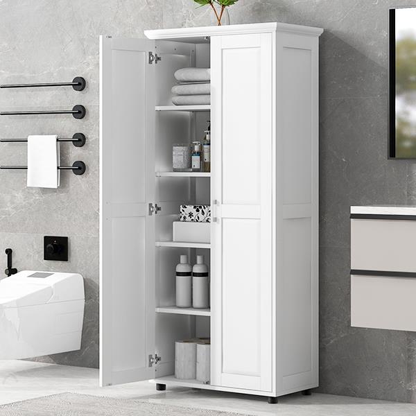 Storage Cabinet with Two Doors for Bathroom, Office, Adjustable Shelf, MDF Board, White