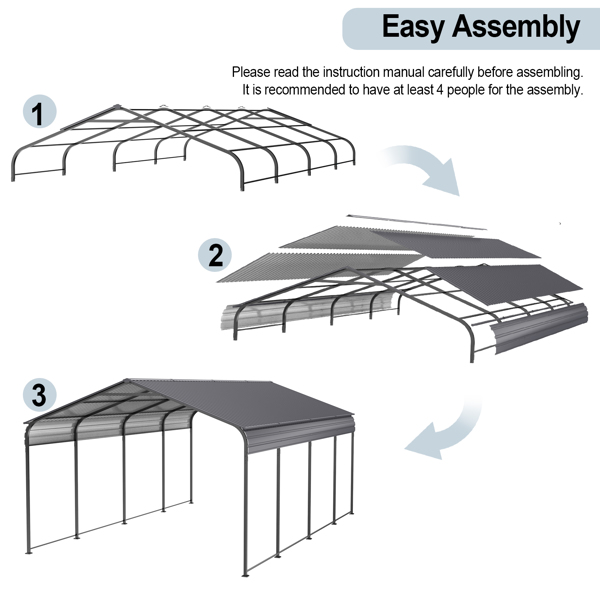 Metal Carport 12 ×20 FT Heavy Duty with Galvanized Steel Roof, Metal Garage Canopy with Galvanized Steel Roof & Frame, Car Tent Outdoor Storage Shed for Car, Boats and Truck, Gray 