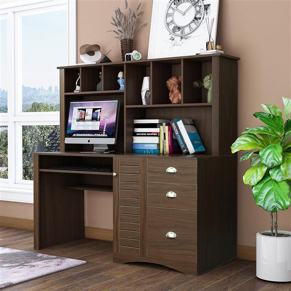 Home Office Computer Desk with Hutch,Walnut