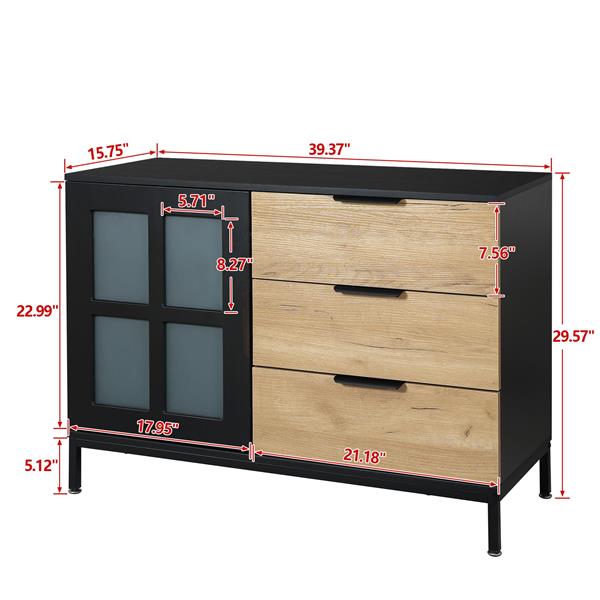 DRESSER CABINET BAR CABINET storge cabinet Glass door side cabinet lockersEmbedded metal handle can be placed in the living room, bedroom, dining room, black+brown