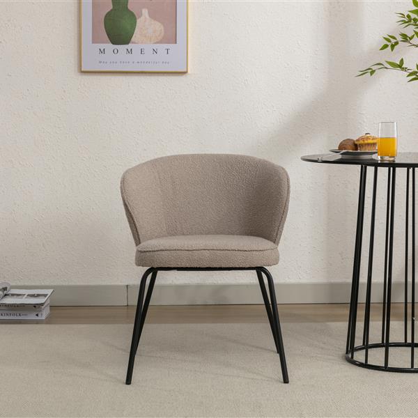 041-Set of 1 Boucle Fabric Dining Chair With Black Metal Legs,Light Coffee