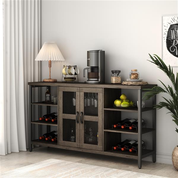 Industrial Wine Bar Cabinet, Liquor Storage Credenza, Sideboard with Wine Racks & Stemware Holder (Dark Grey, 55.12''w x 13.78''d x 30.31' ' h)