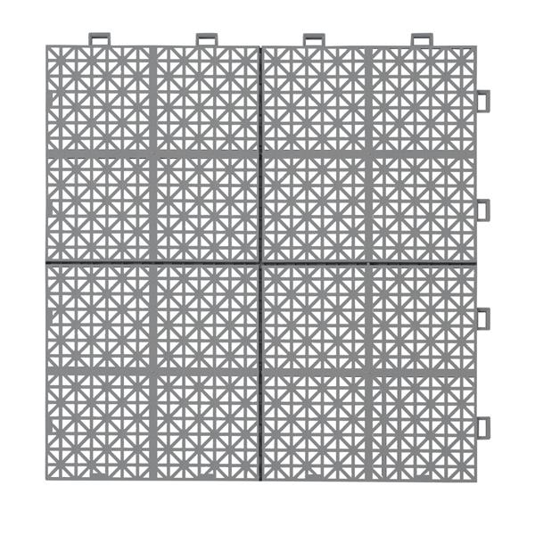 12 x 12 Inch Gray Interlocking Deck Tiles Plastic Waterproof Outdoor All Weather Anti-slip Bathroom Shower Balcony Porch Strong Weight Capacity Upto 6613 LBS, Rosette Pattern Pack of 12