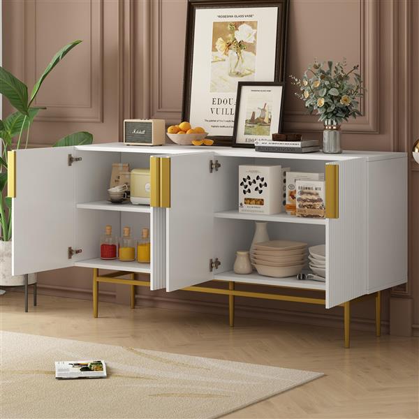 Modern Elegant 4-door Sideboard Gold Metal Handle Buffet Cabinet for Dining Room, Living Room, Bedroom, Hallway (White)