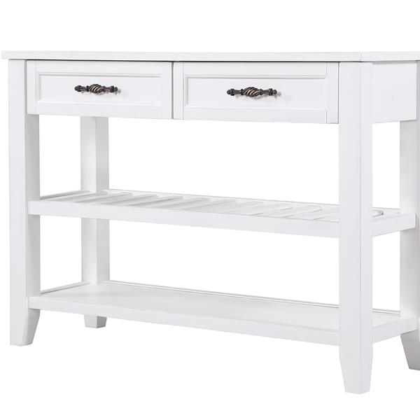 Console Sofa Table with 2 Storage Drawers and 2 Tiers Shelves, Mid-Century Style 42'' Solid Wood Buffet Sideboard for Living Room Furniture Kitchen Dining Room Entryway Hallway, Antique White