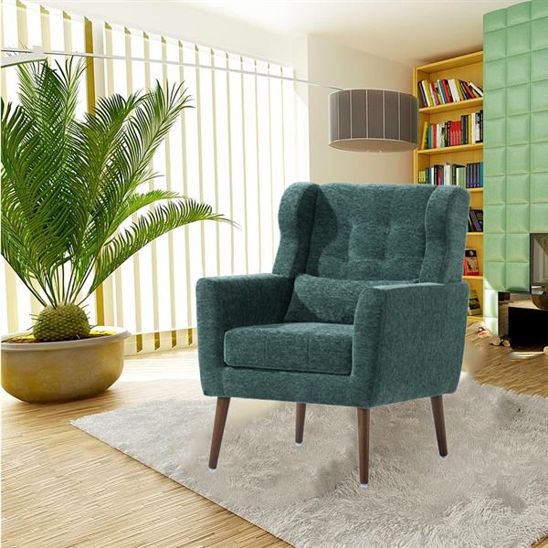 Modern Chair,Chenille Arm Chairs for Living Room,Upholstered Mordern Armchair,Comfy Soft Padded Lounge Chair in Small Space, Bedroom, w/Pillow, Solid Wood Leg (Blackish Green)