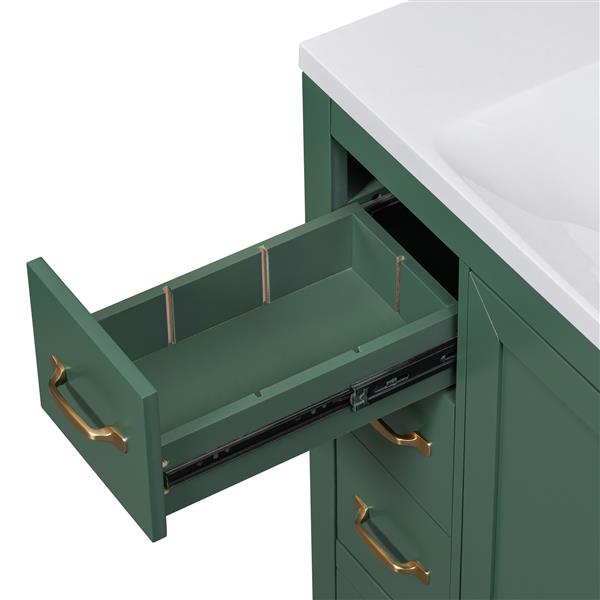 36" Bathroom Vanity with Sink Combo, Six Drawers, Multi-Functional Drawer Divider, Adjustable Shelf, Green