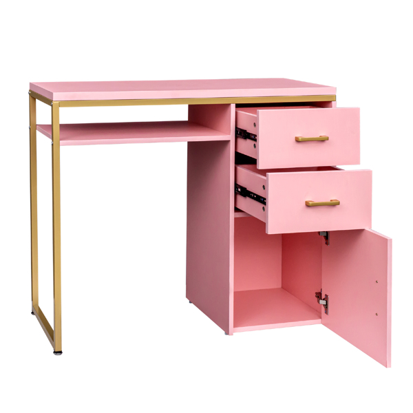 FCH pink particle board iron pipe 97*35*78cm 2 drawers and 1 door computer desk can be used in multiple scenes