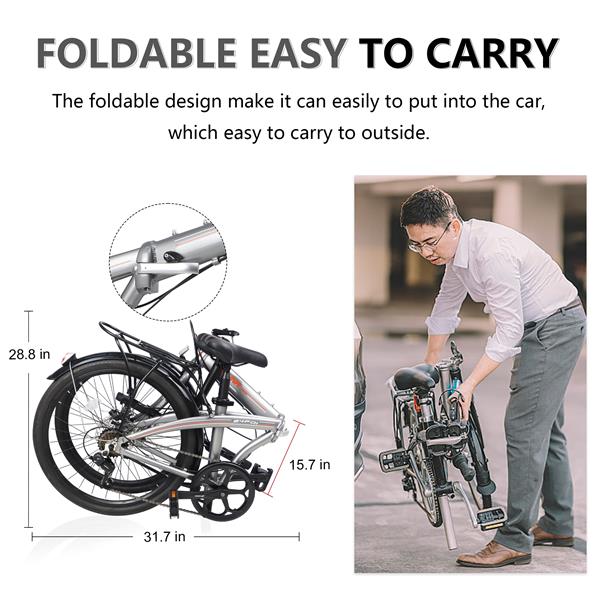 24" Folding City Bike Aluminum Frame 7 Speed Folding Bike