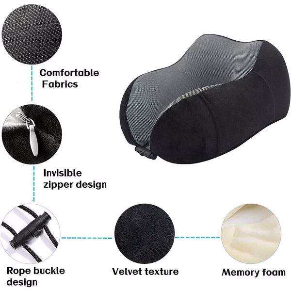 Memory Foam Travel Pillow Neck Support Cushion Without Carry Bag Ear Plugs Mask