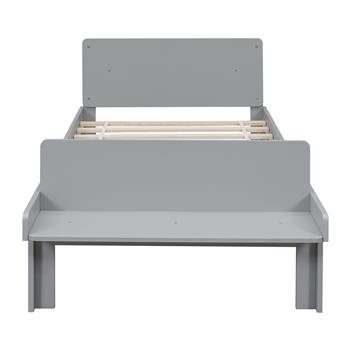 Twin Bed with Footboard Bench,Grey