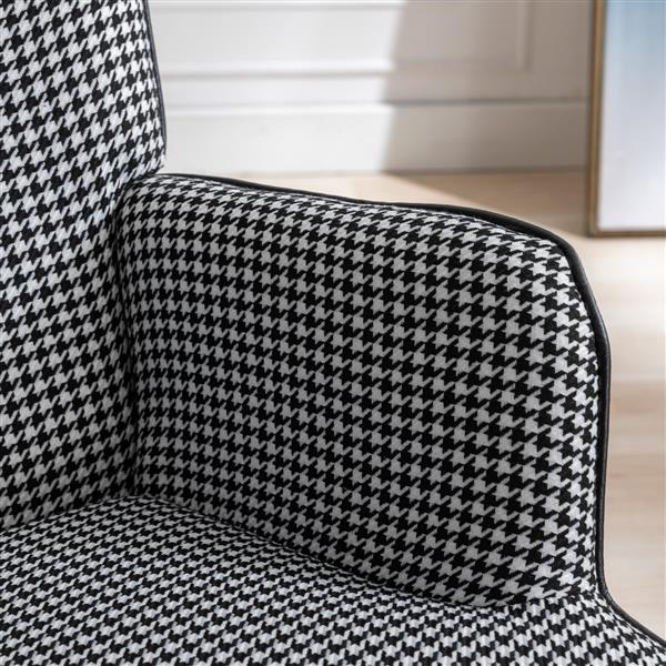 35.5 inch Rocking Chair, Soft Houndstooth Fabric Leather Fabric Rocking Chair for Nursery, Comfy Wingback Glider Rocker with Safe Solid Wood Base for Living Room Bedroom Balcony (black)