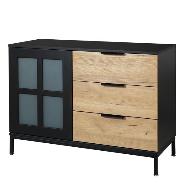 DRESSER CABINET BAR CABINET storge cabinet Glass door side cabinet lockersEmbedded metal handle can be placed in the living room, bedroom, dining room, black+brown