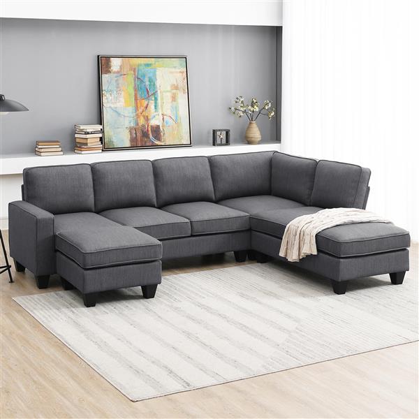 [VIDEO provided] [New] 104.3*78.7" Modern L-shaped Sectional Sofa,7-seat Linen Fabric Couch Set with Chaise Lounge and Convertible Ottoman for Living Room,Apartment,Office,3 Colors