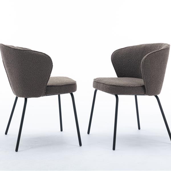 042-Set of 2 Boucle Fabric Dining Chairs With Black Metal Legs,Dark Brown