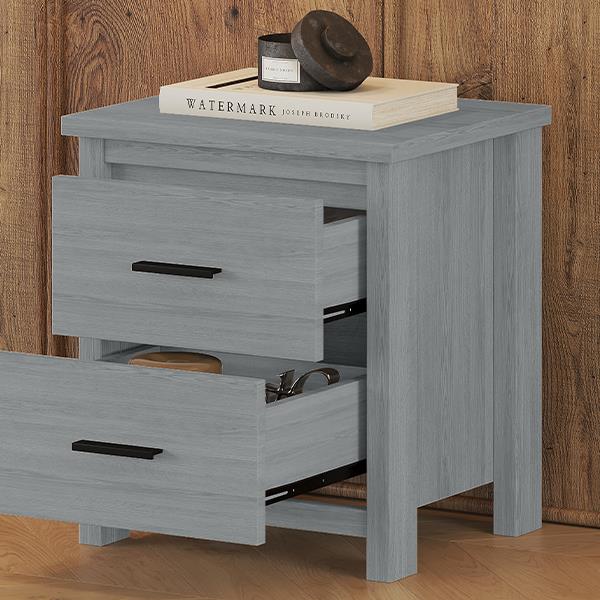 Vintage Two Drawer Wooden Nightstand, Simple and Generous, Large Storage Space,Light Gray