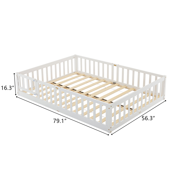 Fence Bed With Door With Board White Painted Pine Full Children's Bed