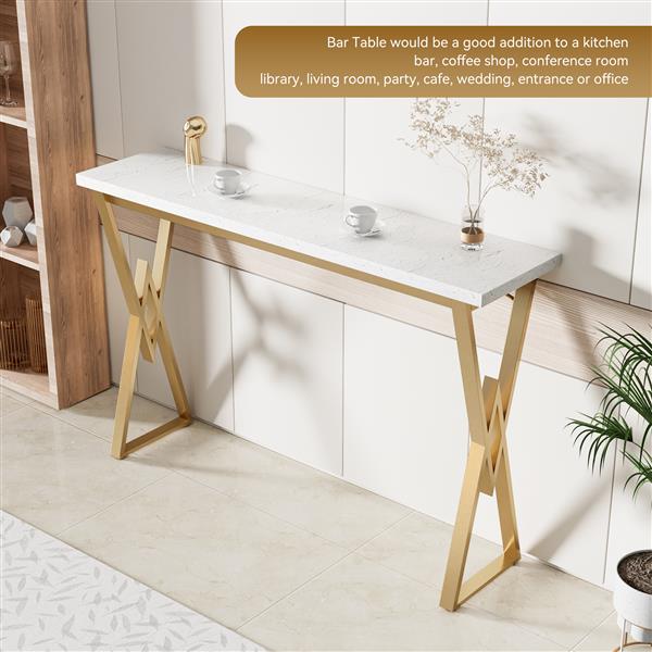 63" Modern White Kitchen Bar Height Dining Table Wood Breakfast Pub Table with Gold Base