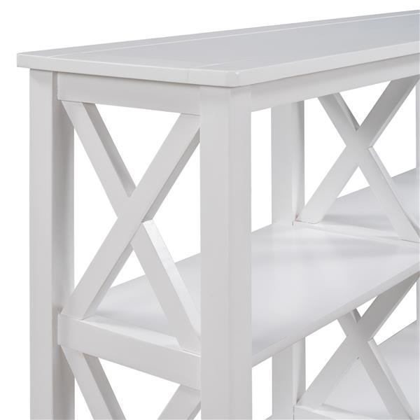 Console Table with 3-Tier Open Storage Spaces and "X" Legs, Narrow Sofa Entry Table for Living Room (White)